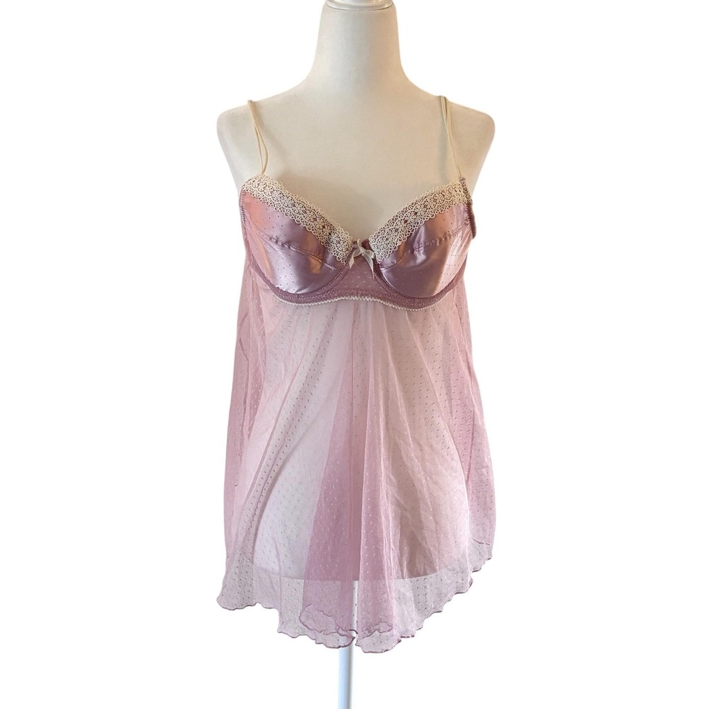 Rampage Y2K Babydoll Top Cami Womens L Pink Mesh Lace Fairy Coquette Ethereal